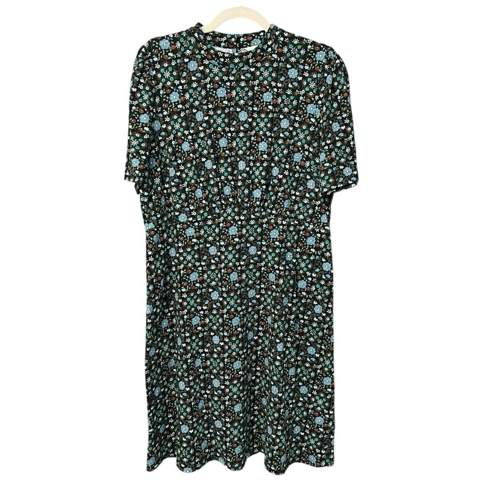 Boden High Neck A Line Dress Black Green Floral 12 Contemporary Modest Classic